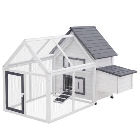 65 Chicken Coop Wooden House Rabbit Hutch Poultry Cage Hen Pen Nesting Box Ramp Run Patio Backyard Garden Gray White