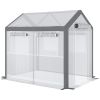 Outdoor Walk-In Tunnel Greenhouse with Roll-up Windows, 2 Zippered Doors, & Weather Cover, 8' L x 6' W x 7.4' H