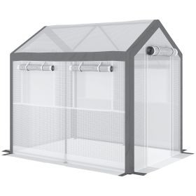 Outdoor Walk-In Tunnel Greenhouse with Roll-up Windows, 2 Zippered Doors, & Weather Cover, 8' L x 6' W x 7.4' H