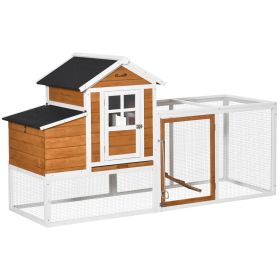 76" Wooden Chicken Coop, Outdoor Hen House Poultry Cage with Glass Slide-Out Tray & Separate Nesting Box, White