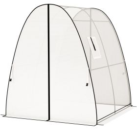 Tunnel Hoop House Greenhouse with Sandbags and Hemmed PE Cover, 2 Doors and Screen Windows, 6' x 6' x 6.6', White