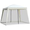 10'x10' Outdoor Canopy Party Tent, Mesh Sidewalls, Beige, Patio Gazebo Sun Shade