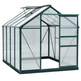 6'x8'x7' Walk-In Garden Greenhouse, Heavy Duty Outdoor Aluminum Green House Kit w/ Rain Gutter, Vent & Door for Backyard Garden, Dark Green