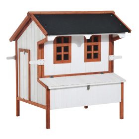 47" Chicken Coop Wooden Chicken House, Rabbit Hutch Raised Poultry Cage Portable Hen Pen Backyard with Nesting Box and Handles, White