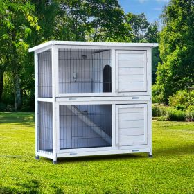 Rabbit Hutch Outdoor, 2-Story Rabbit Cage Indoor with Run, Bunny Cage with 2 Removable No-Leak Trays, Pet Cages with Non-Slip Ramp, Waterproof Roof