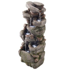 VEVOR Outdoor Water Fountain, 38.98 in Height Fountain and Waterfall, 7-Tier Floor Standing Rock-Shaped Cascading Fountains with LED Light and Pump