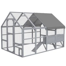 9' x 6' x 6' Large Chicken Coop with Nesting Box, Water-Resistant and Anti-UV Cover for 8-12 Chickens, Gray