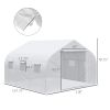 Outdoor Walk-In Tunnel Greenhouse 12x10 ft with Roll-up Windows Zippered Door White PE Cover for Garden
