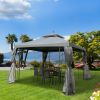 10x10 Steel Patio Gazebo Canopy Grey with Mesh Curtains Shelves
