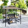 8' x 5' Outdoor Grill Gazebo, Barbecue Gazebo Shelter with Side Awning, 2 Side Shelves and 6 Hooks, Brown
