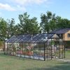 20' x 8' Aluminum Greenhouse Polycarbonate Walk-in Garden Greenhouse with Adjustable Roof Vent, Rain Gutter & Sliding Door for Winter, Clear