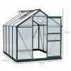 6'x8'x7' Walk-In Garden Greenhouse, Heavy Duty Outdoor Aluminum Green House Kit w/ Rain Gutter, Vent & Door for Backyard Garden, Dark Green