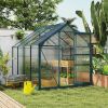 6'x8'x7' Walk-In Garden Greenhouse, Heavy Duty Outdoor Aluminum Green House Kit w/ Rain Gutter, Vent & Door for Backyard Garden, Dark Green