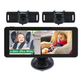1Pc 1080P Baby Car Camera For 2 Kids Dual Channel Car Baby Monitor Rear Facing Car Seat Camera With 120Degree Wide View 6.86In HD Split Screen Ni (Option: Black)