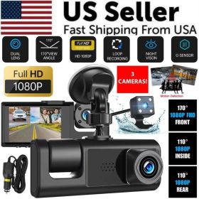 Car Dual Lens Dash Cam HD 1080P Front Rear Inside Video Recorder Camera G-Sensor (Option: Default Title)