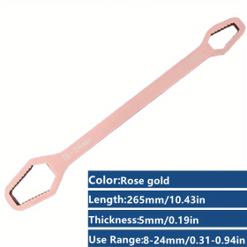1 Pc Multifunctional Wrench, Household Tools 8-24mm Universal Torx Wrench, Self-tightening Adjustable Glasses Wrench Board, Double-head Torx Spanner (Color: Rose Golden)