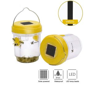 1pc Solar Power Wasp Trap Hanging; Outdoor Bee Trap With UV LED Light; Reusable Trapping Bucket For Insects (Color: Yellow, Quantity: 3pcs)