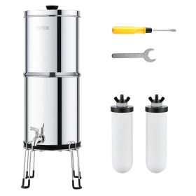 VEVOR Gravity-fed Water Filter System, 2.25G 304 Stainless-Steel Countertop Water Filtration System, Reduces Lead and up to 99% of Chlorine (Water Purification Bucket Capacity: 2.25 gal, Filter Cartridge Material: Activated Carbon + Ceramic Filter Cartridge)