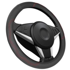 Steering Wheel Cover 14.5in-15in Diameter Universal Fiber Leather Car Steering Wheel Protector (Option: Black)